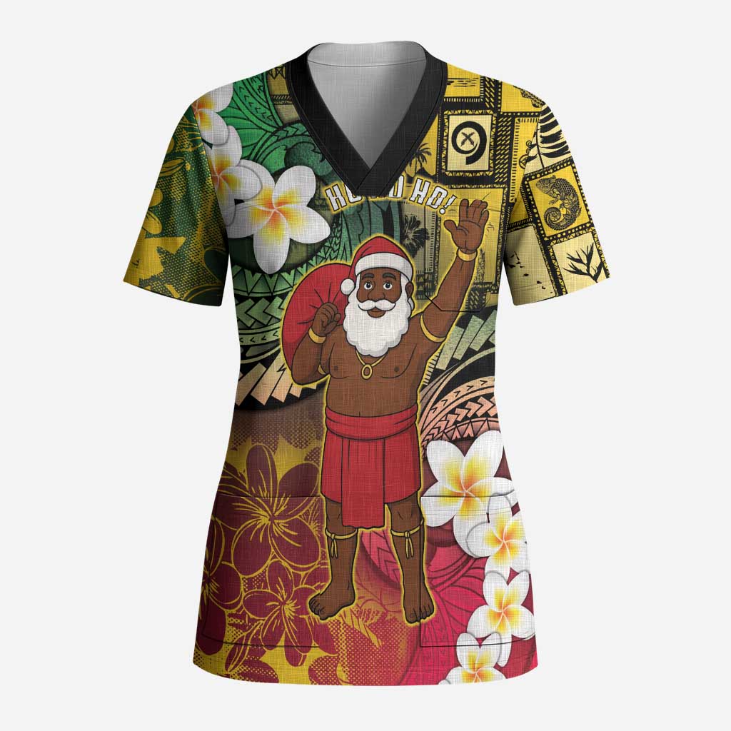 Vanuatu Christmas Scrub Top Ni-Van Santa Retro Style - Polynesian Pride