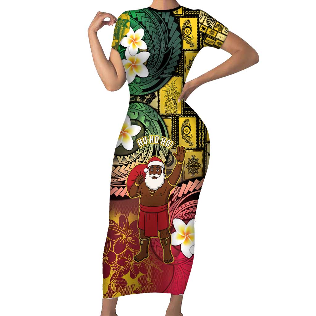 Vanuatu Christmas Short Sleeve Bodycon Dress Ni-Van Santa Retro Style - Polynesian Pride