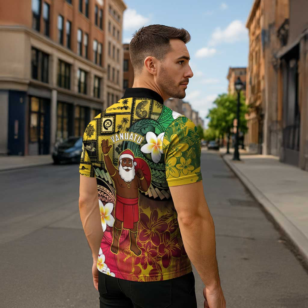 Vanuatu Christmas Zipper Polo Shirt Ni-Van Santa Retro Style - Polynesian Pride