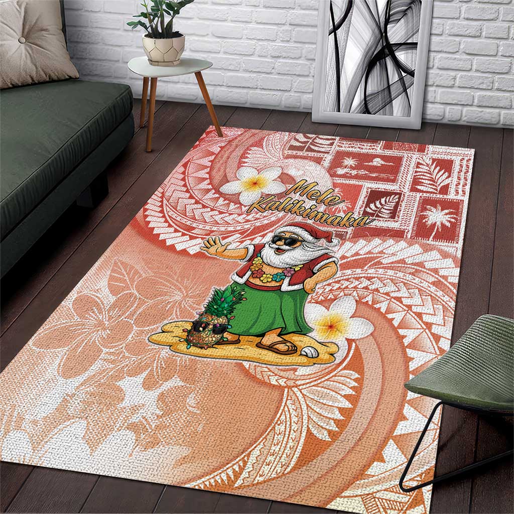 Hawaii Mele Kalikimaka Area Rug Hula Santa Retro Style Red - Polynesian Pride