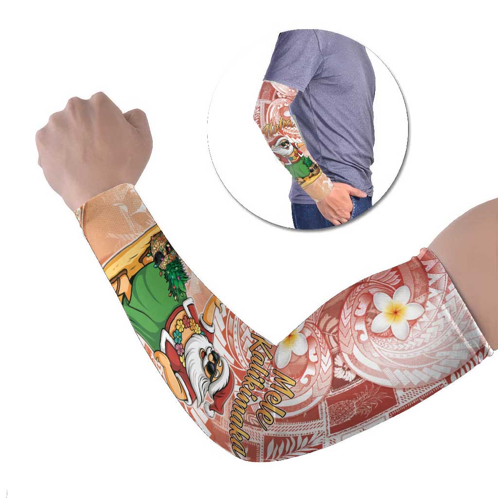 Hawaii Mele Kalikimaka Arm Sleeves Hula Santa Retro Style Red - Polynesian Pride