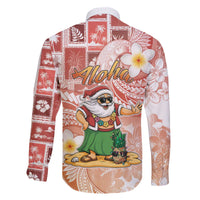 Hawaii Mele Kalikimaka Family Matching Off The Shoulder Long Sleeve Dress and Hawaiian Shirt Hula Santa Retro Style Red - Polynesian Pride