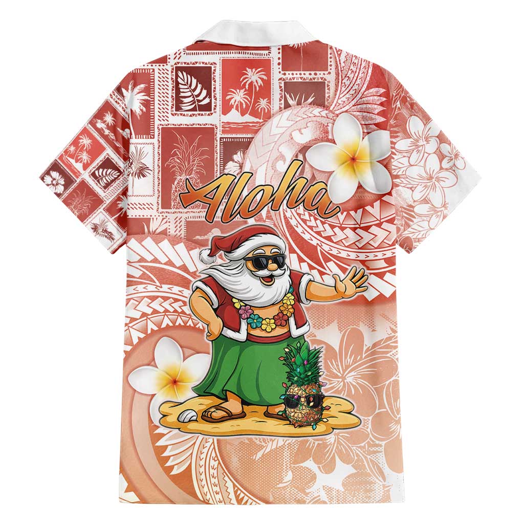 Hawaii Mele Kalikimaka Family Matching Off Shoulder Maxi Dress and Hawaiian Shirt Hula Santa Retro Style Red - Polynesian Pride