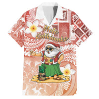 Hawaii Mele Kalikimaka Family Matching Off Shoulder Short Dress and Hawaiian Shirt Hula Santa Retro Style Red - Polynesian Pride
