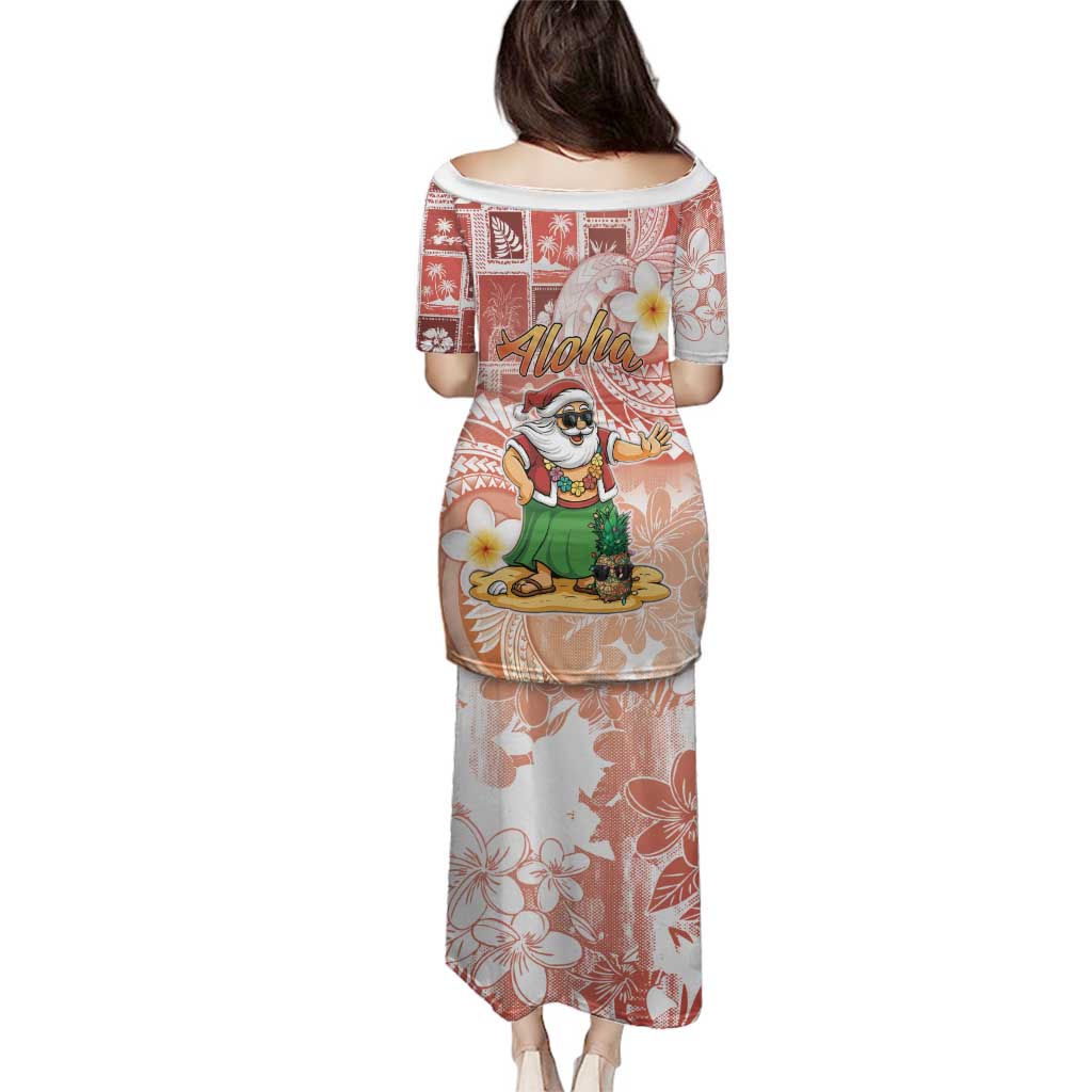 Hawaii Mele Kalikimaka Family Matching Puletasi and Hawaiian Shirt Hula Santa Retro Style Red - Polynesian Pride