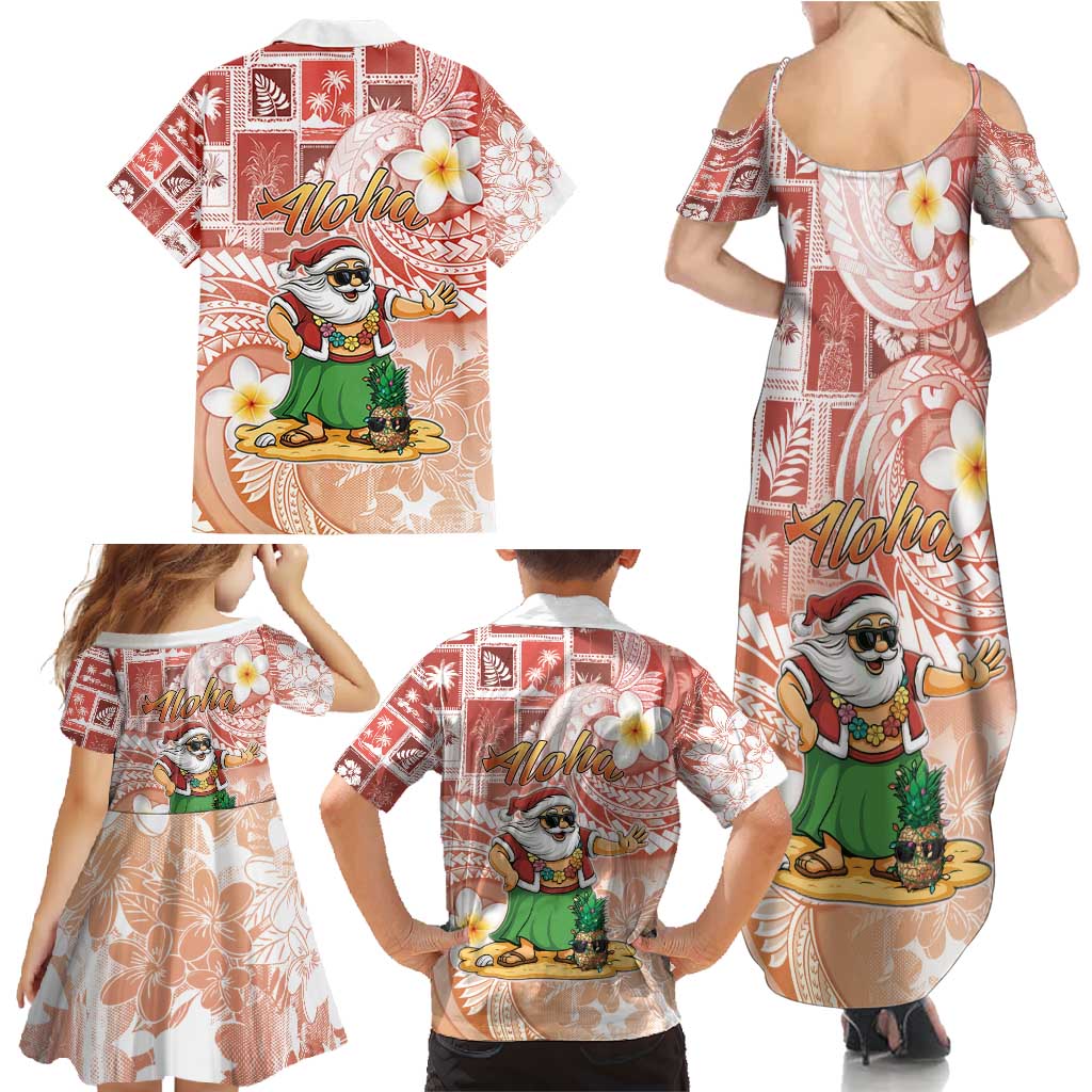 Hawaii Mele Kalikimaka Family Matching Summer Maxi Dress and Hawaiian Shirt Hula Santa Retro Style Red - Polynesian Pride
