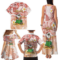 Hawaii Mele Kalikimaka Family Matching Tank Maxi Dress and Hawaiian Shirt Hula Santa Retro Style Red - Polynesian Pride
