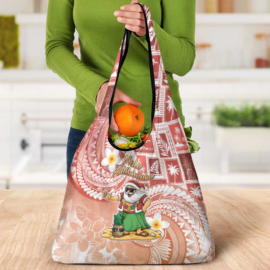 Hawaii Mele Kalikimaka Grocery Bag Hula Santa Retro Style Red - Polynesian Pride