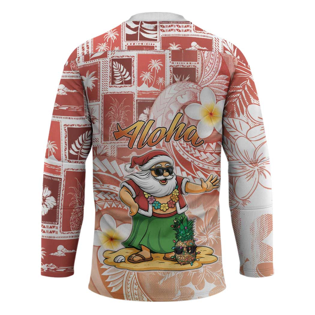Hawaii Mele Kalikimaka Hockey Jersey Hula Santa Retro Style Red - Polynesian Pride