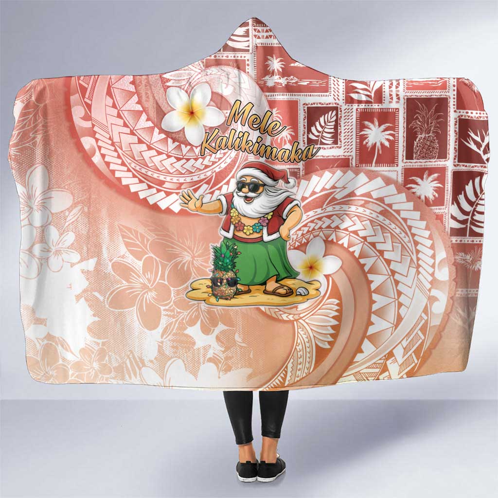 Hawaii Mele Kalikimaka Hooded Blanket Hula Santa Retro Style Red - Polynesian Pride