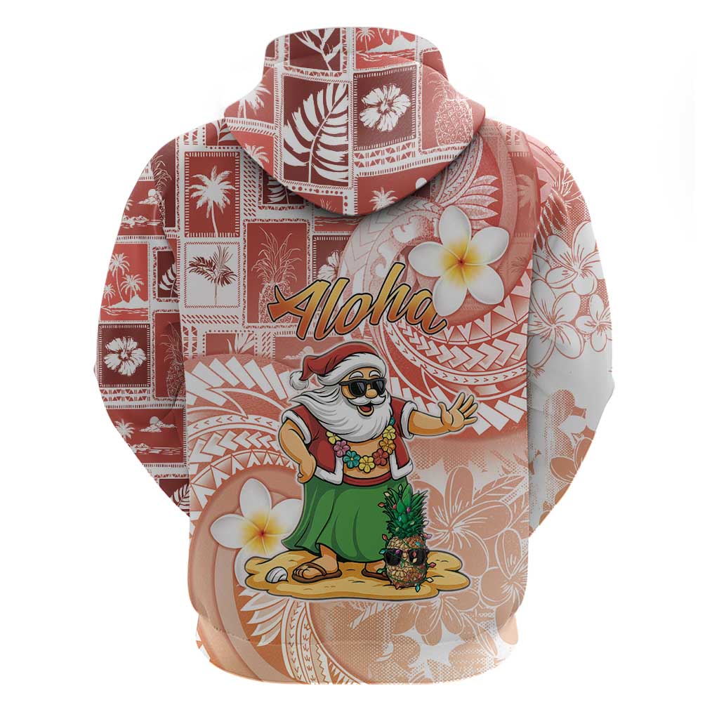 Hawaii Mele Kalikimaka Hoodie Hula Santa Retro Style Red - Polynesian Pride