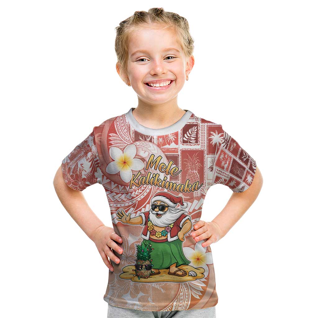 Hawaii Mele Kalikimaka Kid T Shirt Hula Santa Retro Style Red - Polynesian Pride