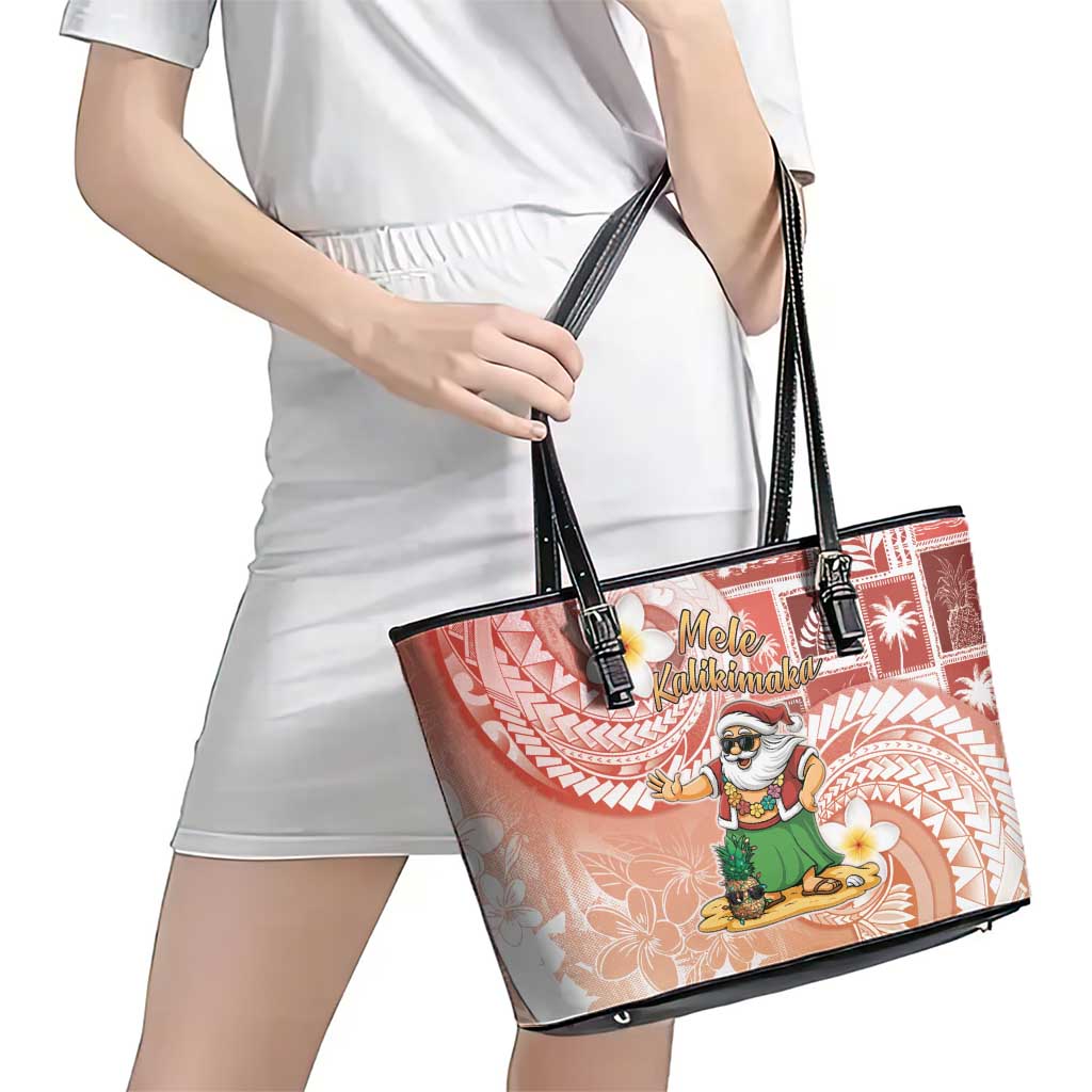 Hawaii Mele Kalikimaka Leather Tote Bag Hula Santa Retro Style Red - Polynesian Pride