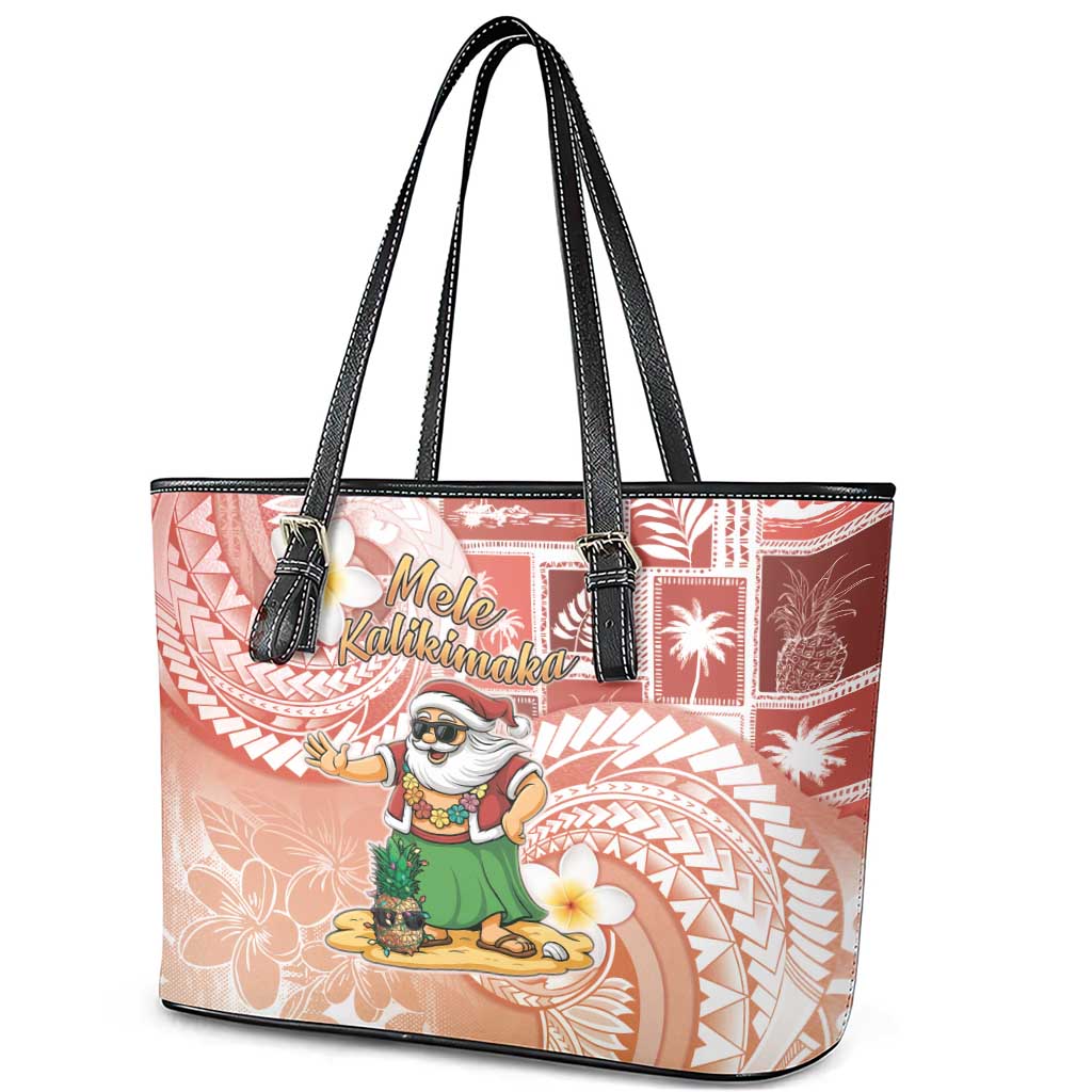 Hawaii Mele Kalikimaka Leather Tote Bag Hula Santa Retro Style Red - Polynesian Pride