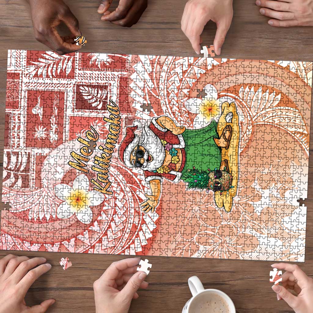 Hawaii Mele Kalikimaka Puzzle Hula Santa Retro Style Red - Polynesian Pride