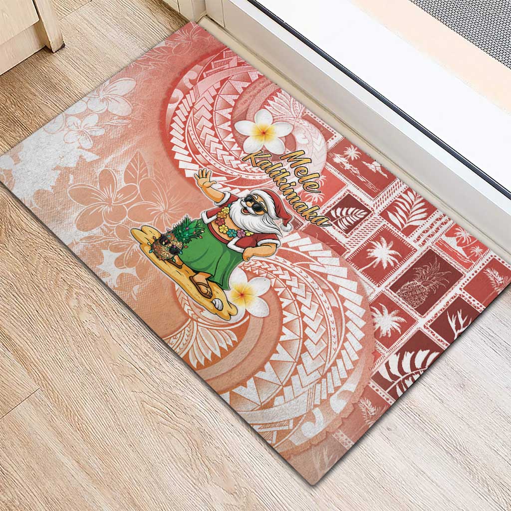 Hawaii Mele Kalikimaka Rubber Doormat Hula Santa Retro Style Red - Polynesian Pride
