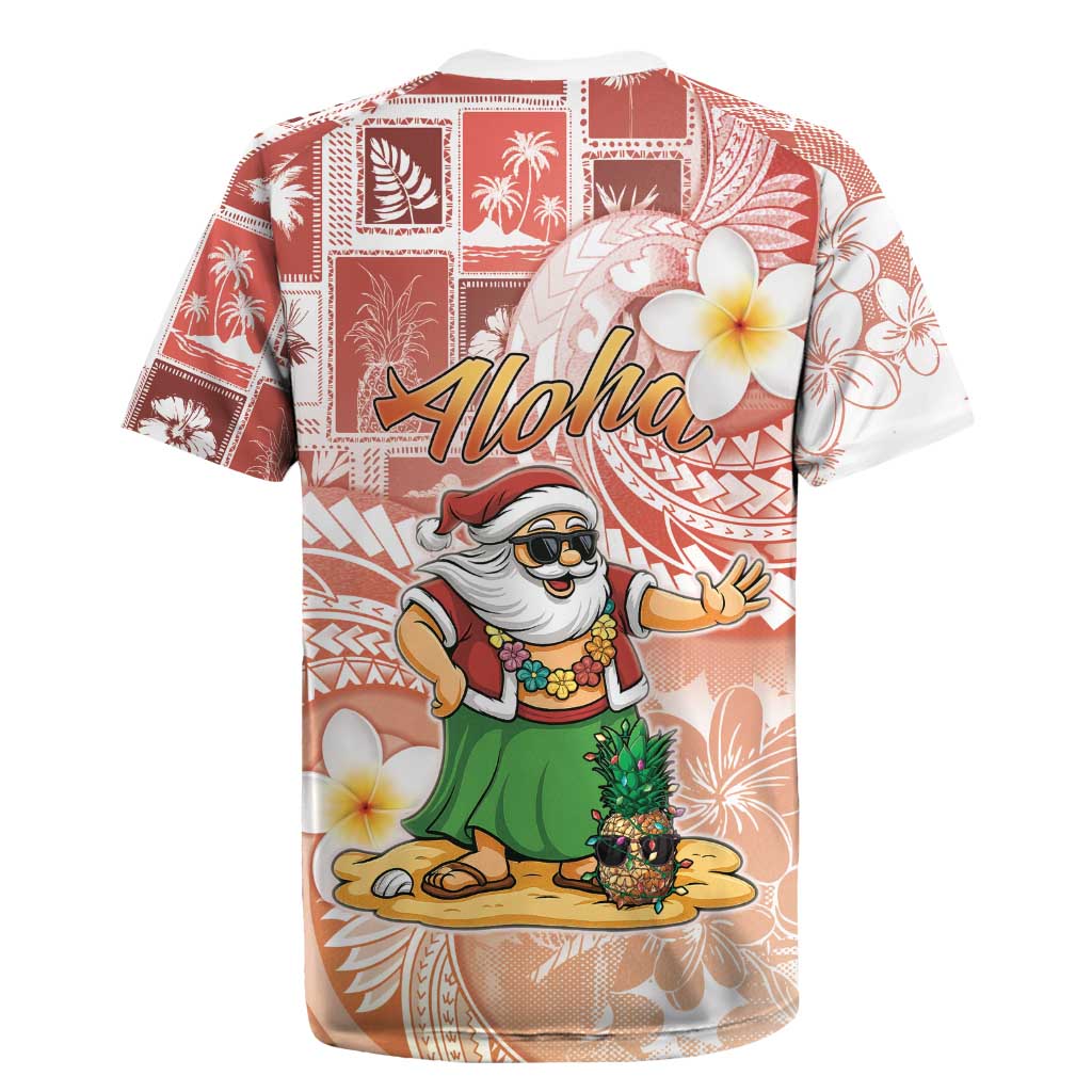 Hawaii Mele Kalikimaka Rugby Jersey Hula Santa Retro Style Red - Polynesian Pride