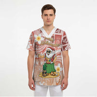 Hawaii Mele Kalikimaka Scrub Top Hula Santa Retro Style Red - Polynesian Pride