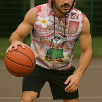 Hawaii Mele Kalikimaka Sleeveless Zip Hoodie Hula Santa Retro Style Red - Polynesian Pride