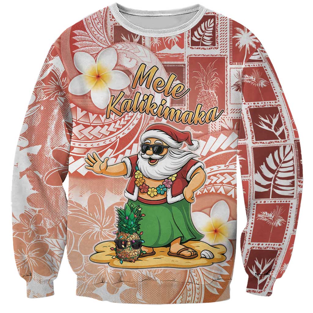 Hawaii Mele Kalikimaka Sweatshirt Hula Santa Retro Style Red - Polynesian Pride