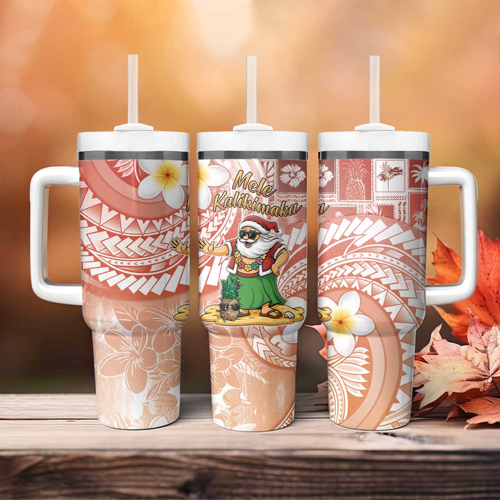Hawaii Mele Kalikimaka Tumbler With Handle Hula Santa Retro Style Red - Polynesian Pride