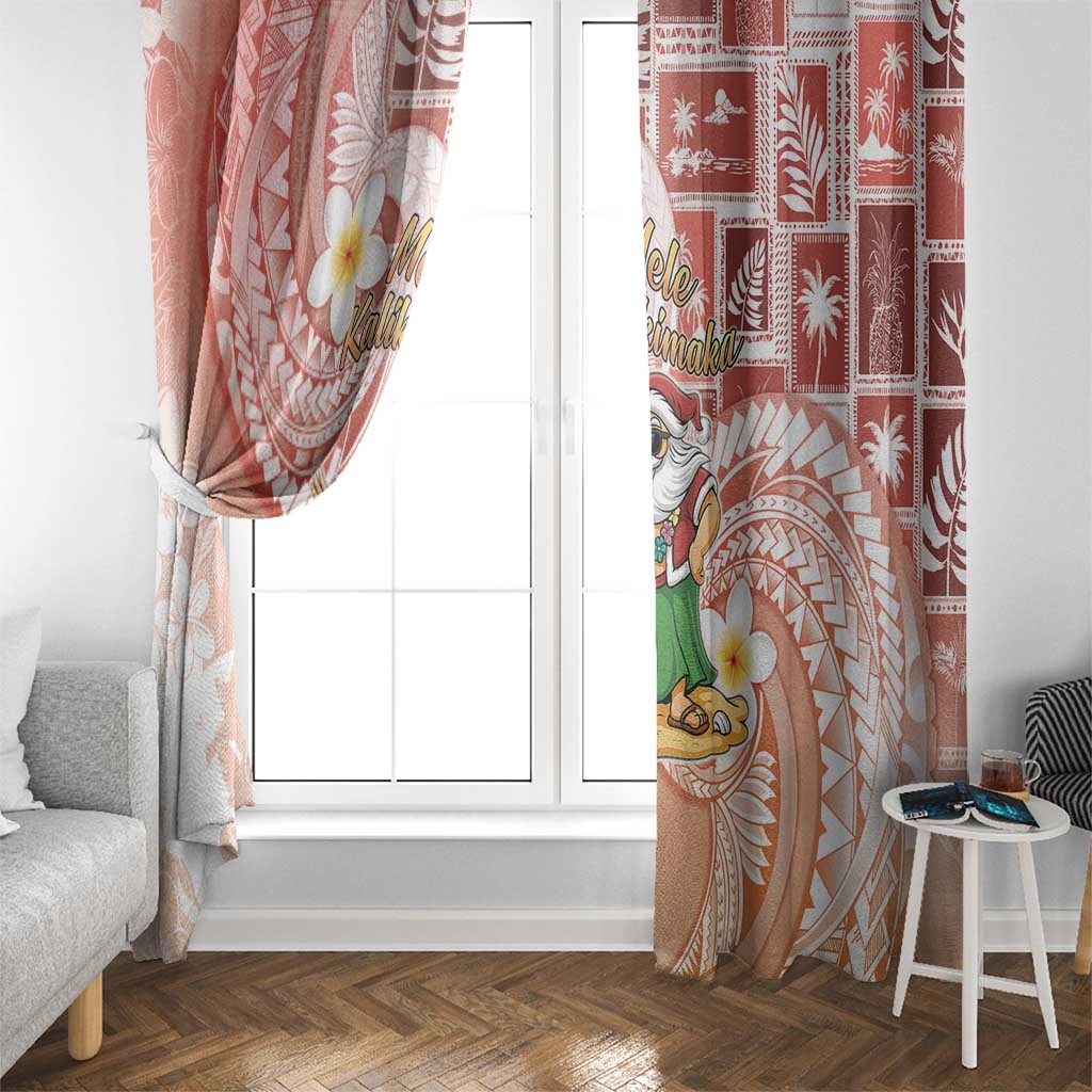 Hawaii Mele Kalikimaka Window Curtain Hula Santa Retro Style Red - Polynesian Pride