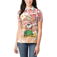 Hawaii Mele Kalikimaka Women Polo Shirt Hula Santa Retro Style Red - Polynesian Pride