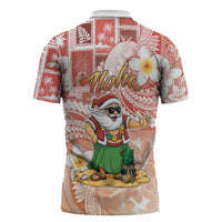 Hawaii Mele Kalikimaka Zipper Polo Shirt Hula Santa Retro Style Red - Polynesian Pride