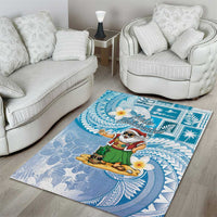 Hawaii Mele Kalikimaka Area Rug Hula Santa Retro Style Blue - Polynesian Pride