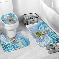 Hawaii Mele Kalikimaka Bathroom Set Hula Santa Retro Style Blue - Polynesian Pride