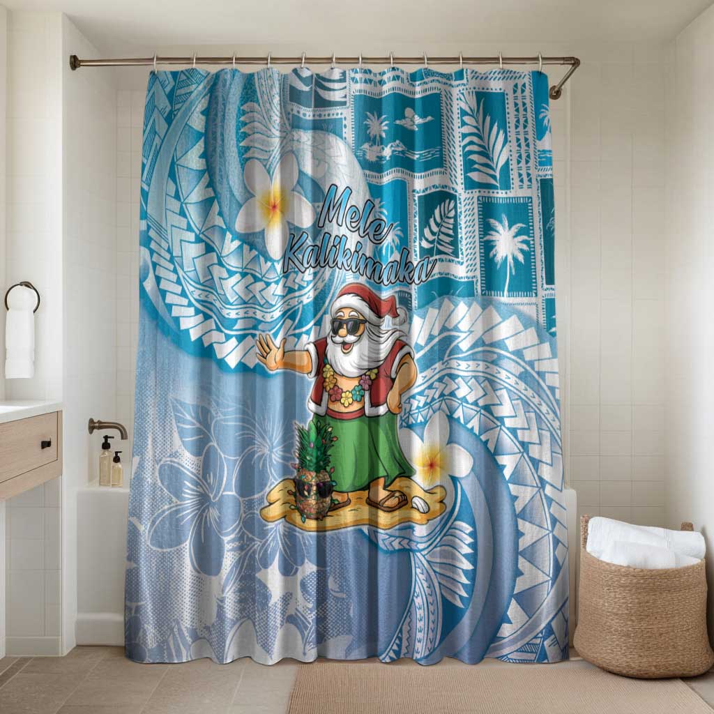 Hawaii Mele Kalikimaka Bathroom Set Hula Santa Retro Style Blue - Polynesian Pride