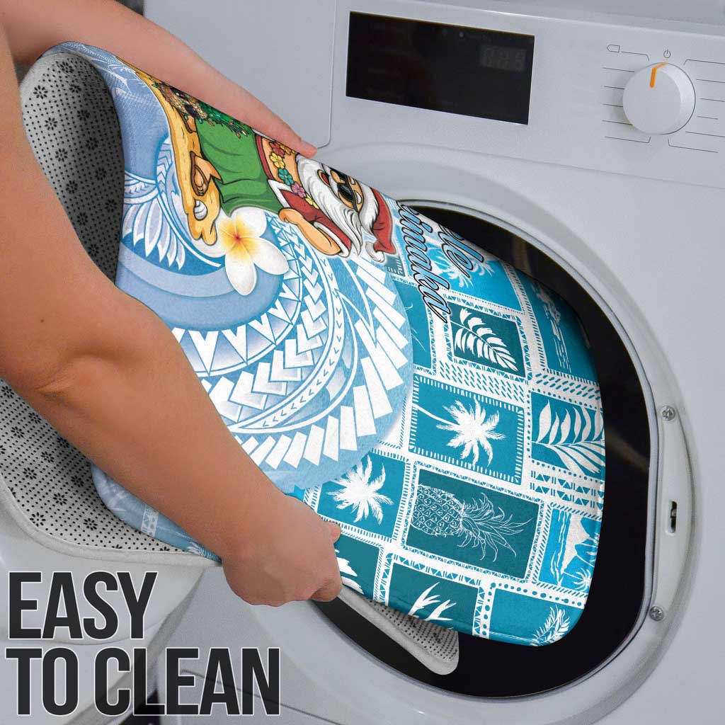 Hawaii Mele Kalikimaka Bathroom Set Hula Santa Retro Style Blue - Polynesian Pride