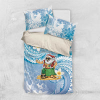 Hawaii Mele Kalikimaka Bedding Set Hula Santa Retro Style Blue - Polynesian Pride