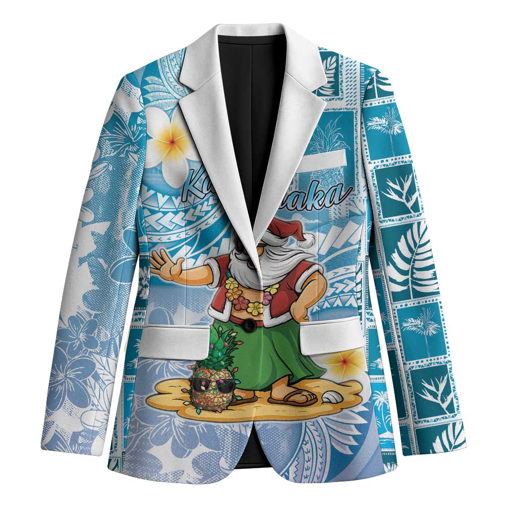 Hawaii Mele Kalikimaka Blazer Hula Santa Retro Style Blue - Polynesian Pride