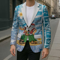 Hawaii Mele Kalikimaka Blazer Hula Santa Retro Style Blue - Polynesian Pride