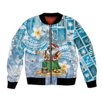 Hawaii Mele Kalikimaka Bomber Jacket Hula Santa Retro Style Blue - Polynesian Pride