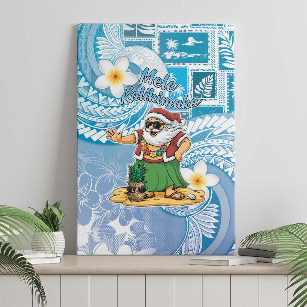 Hawaii Mele Kalikimaka Canvas Wall Art Hula Santa Retro Style Blue - Polynesian Pride