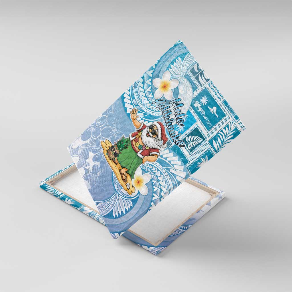 Hawaii Mele Kalikimaka Canvas Wall Art Hula Santa Retro Style Blue - Polynesian Pride