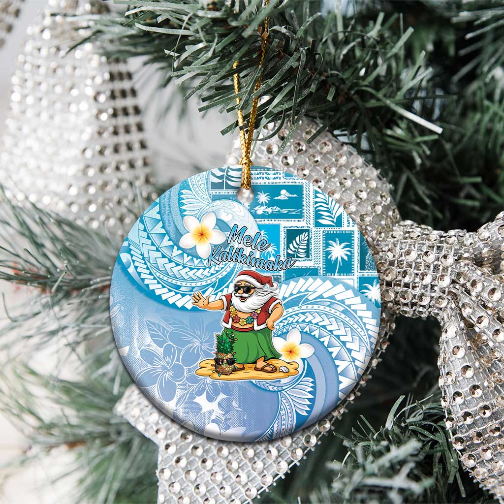 Hawaii Mele Kalikimaka Ceramic Ornament Hula Santa Retro Style Blue - Polynesian Pride