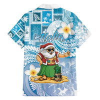 Hawaii Mele Kalikimaka Family Matching Off Shoulder Maxi Dress and Hawaiian Shirt Hula Santa Retro Style Blue - Polynesian Pride