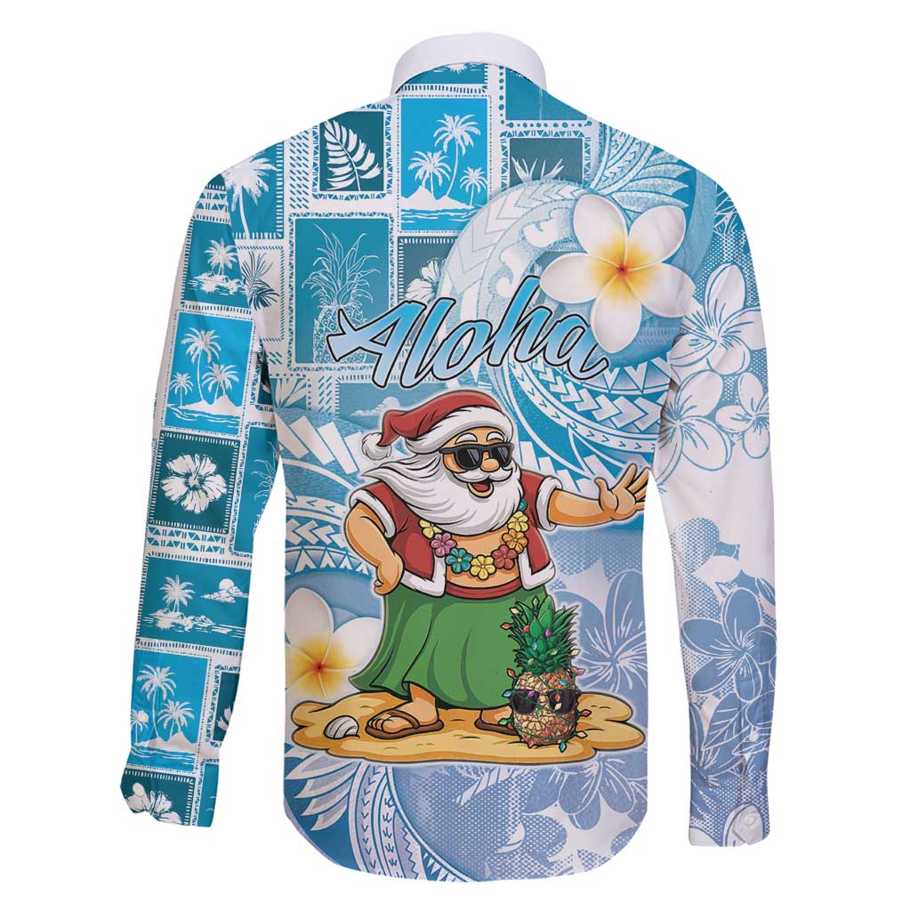 Hawaii Mele Kalikimaka Family Matching Puletasi and Hawaiian Shirt Hula Santa Retro Style Blue - Polynesian Pride