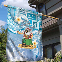 Hawaii Mele Kalikimaka Garden Flag Hula Santa Retro Style Blue - Polynesian Pride