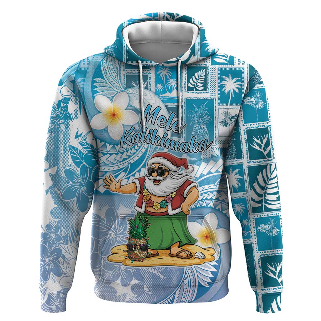 Hawaii Mele Kalikimaka Hoodie Hula Santa Retro Style Blue - Polynesian Pride