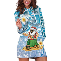Hawaii Mele Kalikimaka Hoodie Dress Hula Santa Retro Style Blue - Polynesian Pride