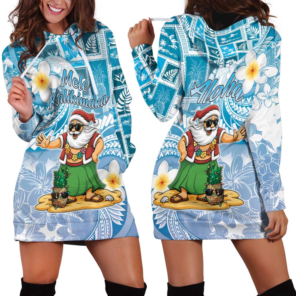 Hawaii Mele Kalikimaka Hoodie Dress Hula Santa Retro Style Blue - Polynesian Pride