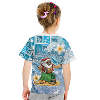 Hawaii Mele Kalikimaka Kid T Shirt Hula Santa Retro Style Blue - Polynesian Pride