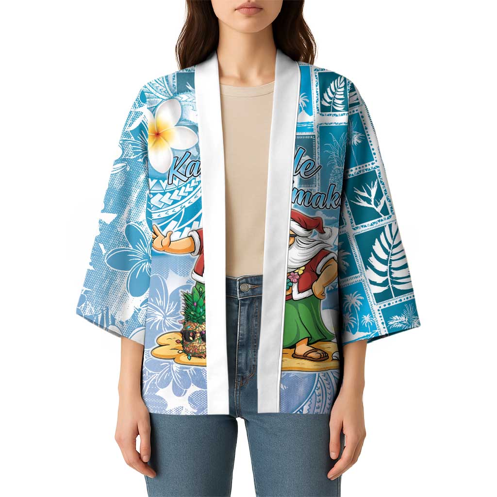 Hawaii Mele Kalikimaka Kimono Hula Santa Retro Style Blue - Polynesian Pride