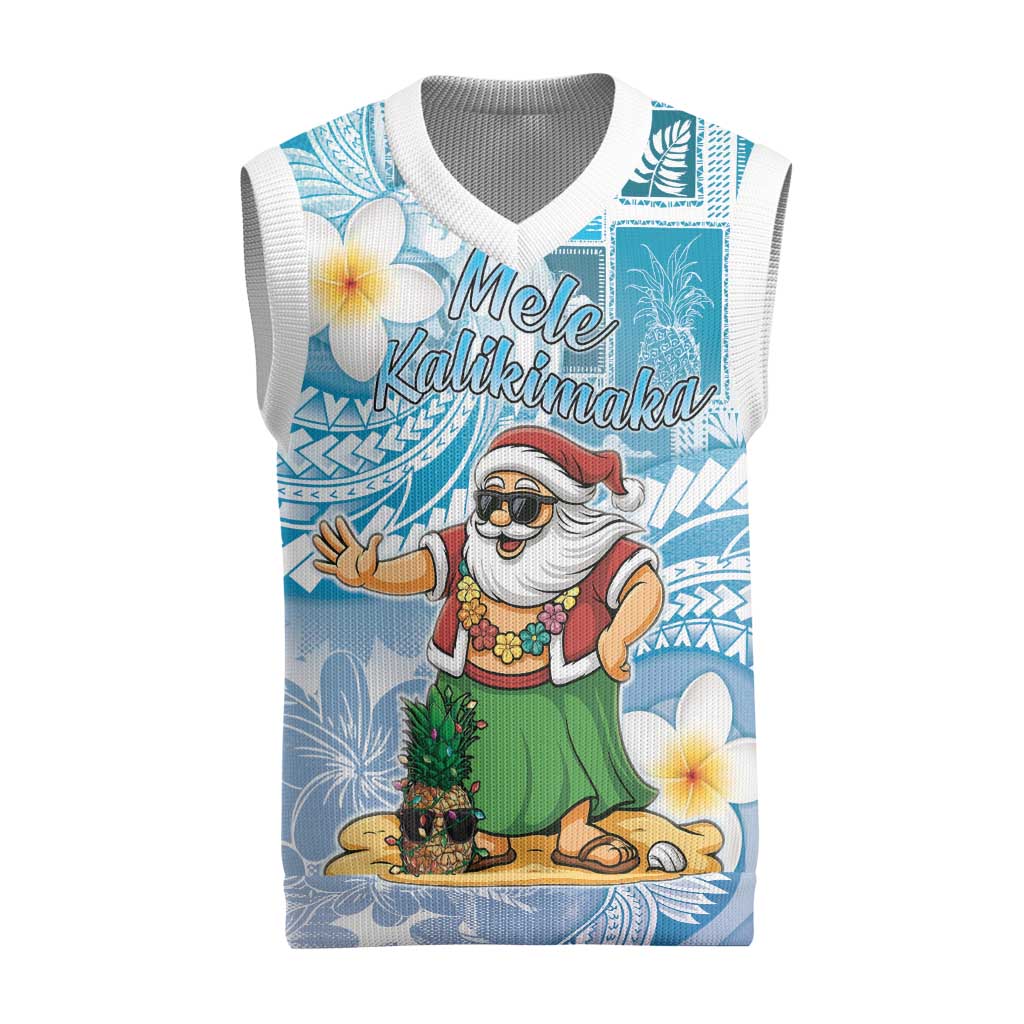 Hawaii Mele Kalikimaka Christmas Knitted V-Neck Vest Hula Santa Retro Style Blue - Polynesian Pride