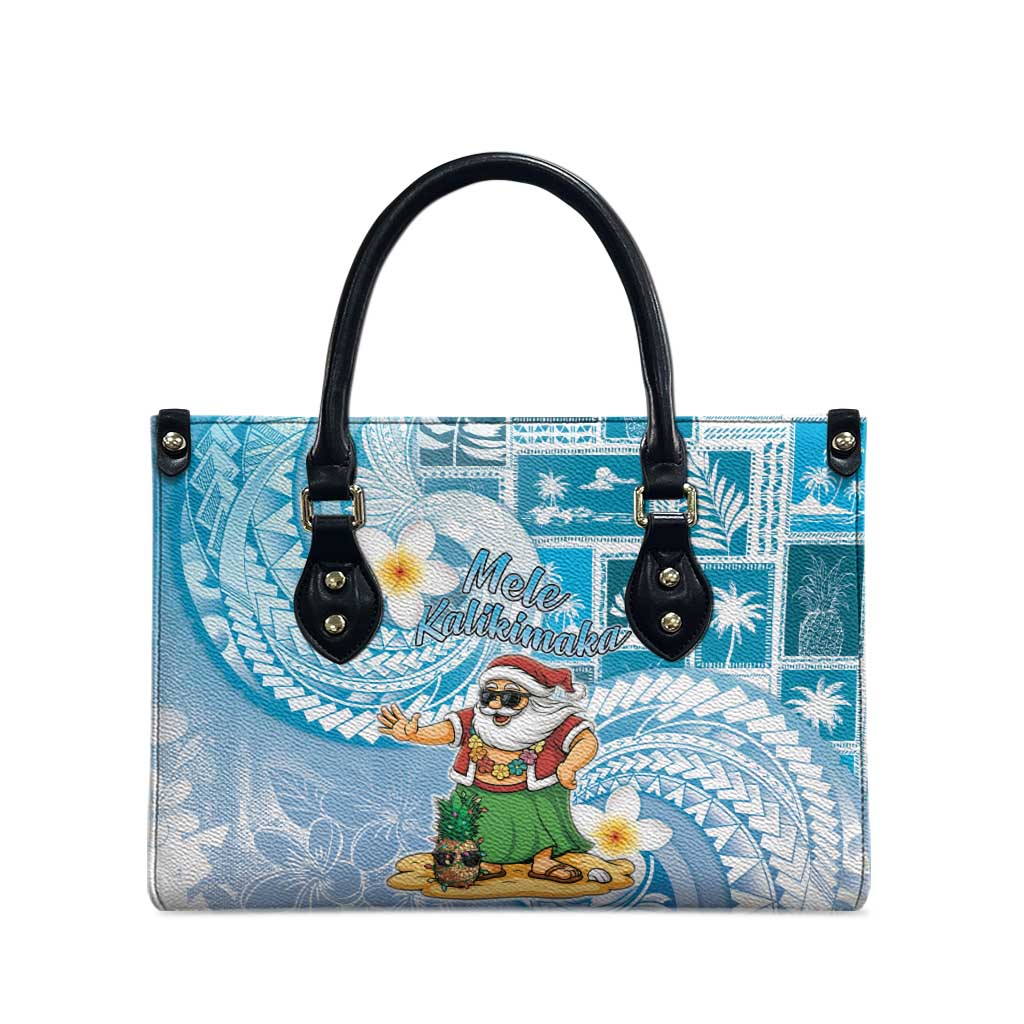 Hawaii Mele Kalikimaka Leather Bag Hula Santa Retro Style Blue - Polynesian Pride