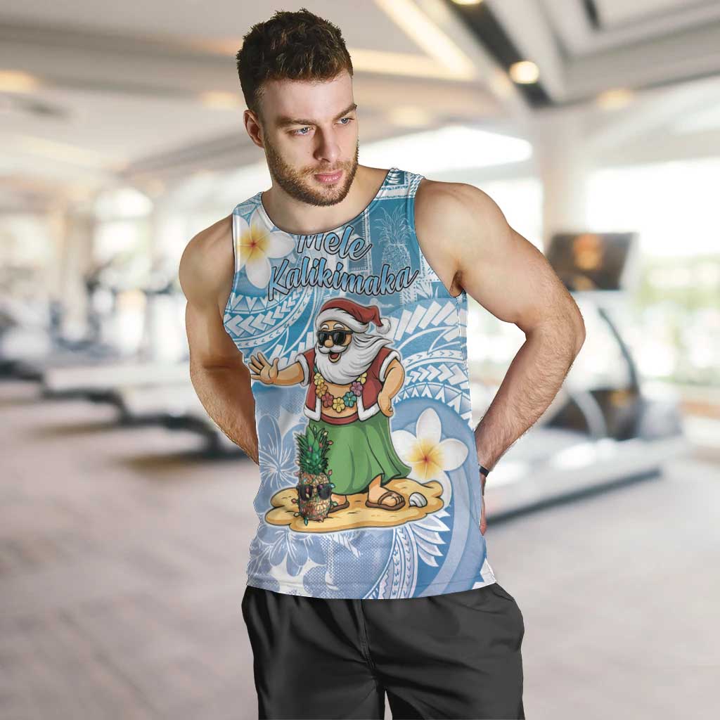 Hawaii Mele Kalikimaka Men Tank Top Hula Santa Retro Style Blue - Polynesian Pride
